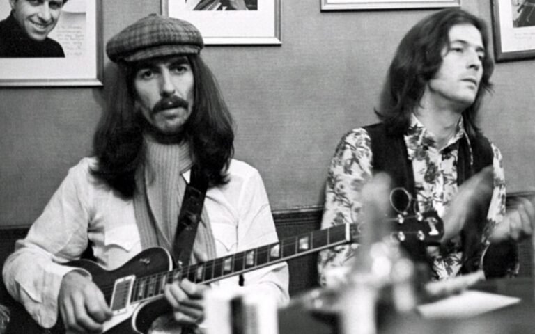 george harrison and eric clapton at while my guitar gently weeps solo recording session